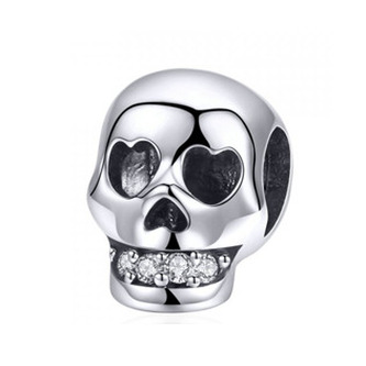 B0847 Stříbrný přívěsek korálek na náramek lebka