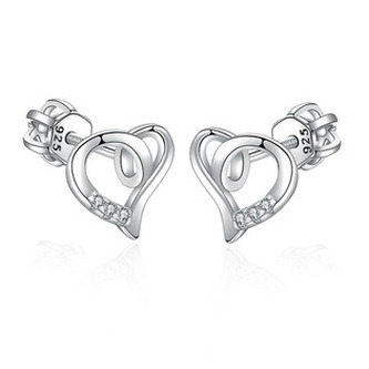 NB-3365 Stříbrné šroubovací náušnice srdíčka - srdce