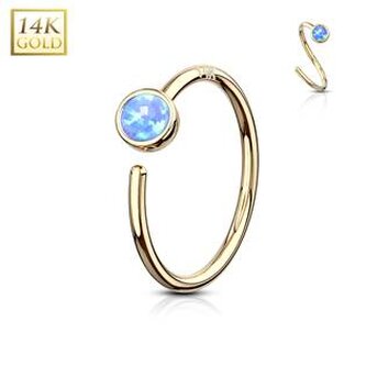 ZL01179BL-YG Zlatý piercing - kruh, modrý opál, Au 585/1000