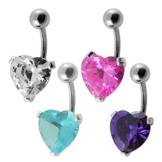 BP01012-P Stříbrný piercing do pupíku - srdíčko - srdce - růžová
