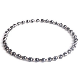 AN609-18 Minerální náramek přírodní Hematit a stříbro AG925