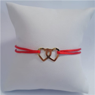 KA1350R-GD Červený textilní náramek dvě srdce, Ag 925