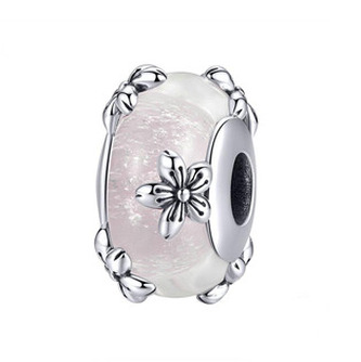 B0365 Stříbrný přívěšek korálek na náramek - květiny