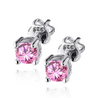 NB-3759-P Stříbrné náušnice s růžovými zirkony