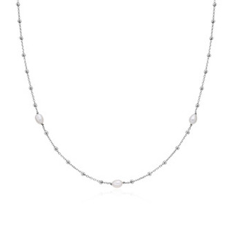 NB-2432 Stříbrný náhrdelník s přírodními perličkami a kuličkami