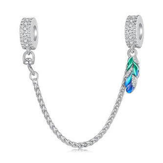 S0023 Stříbrný bezpečnostní řetízek na náramek - pírka