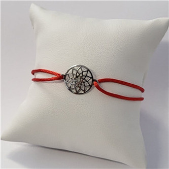 KA1349R-ST Červený textilní náramek mandala, Ag 925