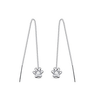 NB-3827 Stříbrné provlékací řetízkové náušnice tlapičky - zvířátka