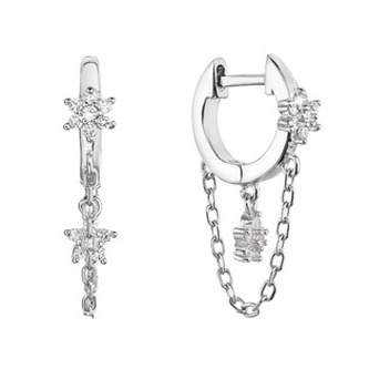 EG9044 Stříbrné náušnice kroužek a řetízek s kytičkami - květiny