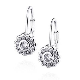 NB-3204 Stříbrné dívčí náušnice kytičky se zirkony - květiny