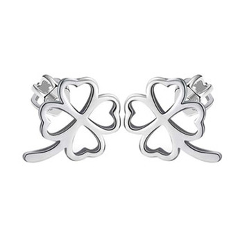 NB-3320 Stříbrné šroubovací náušnice čtyřlístky