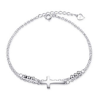NB-1222 Dvojitý dámský stříbrný náramek s křížkem