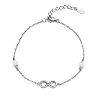 NB-1105 Stříbrný náramek s perličkami a nekonečnem - nekonečno - ležatá osmička