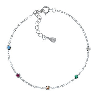 NB-6051 Stříbrný náramek na nohu se barevnými zirkony