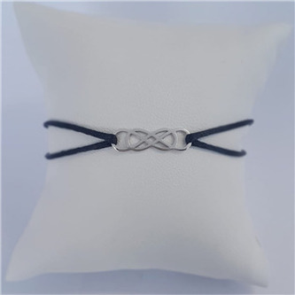 KA1546K-ST Černý textilní náramek keltský uzel, Ag 925 - tribal