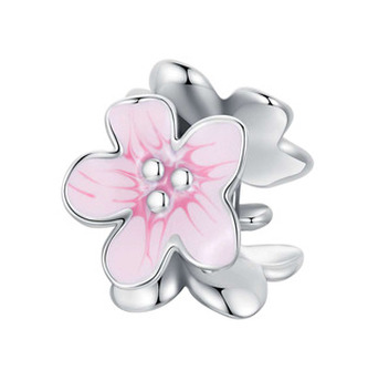 NB-8267 Stříbrný přívěšek korálek na náramek s kytičkami - květiny