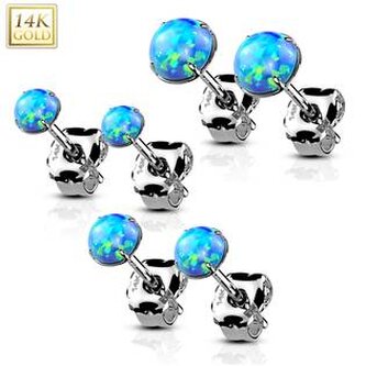 ZLW-OP05-05 Zlaté 14ti karátové náušnice s modrými opály