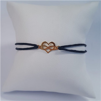 KA1179K-GD Černý textilní náramek srdce a nekonečno, Ag 925 - nekonečno - ležatá osmička