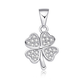 NB-4506 Stříbrný přívěšek čtyřlístek se zirkony - čtyřlístky