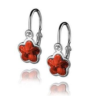 CS1040-SI Dětské stříbrné náušnice - kytička, Crystals from SWAROVSKI®, barva: Siam - květiny