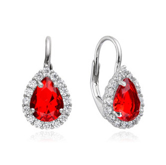 NB-3073 Stříbrné dámské náušnice červené zirkony