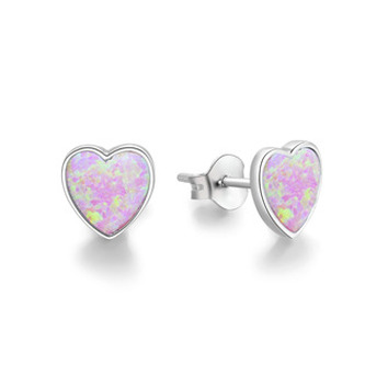 NB926-OP58 Stříbrné náušnice srdíčka s opálem - srdce