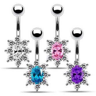 BP01002-CC Stříbrný piercing do pupíku - čirá/čirá