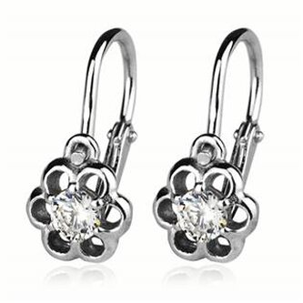 ZB53502-C Stříbrné dětské náušnice kytičky, čiré zirkony - květiny