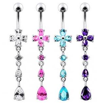 BP01211-A Stříbrný piercing do pupíku - kytička - květiny - fialová