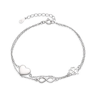 NB-1257 Dvojitý stříbrný náramek se srdíčkem - srdce