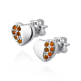 NB-3615R Stříbrné šroubovací náušnice srdíčka, červené zirkony - srdce