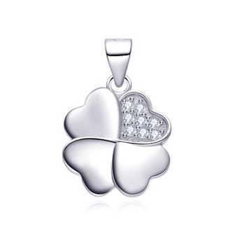 NB-4448 Stříbrný přívěšek čtyřlístek se zirkony - čtyřlístky