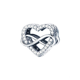 NB-8070 Stříbrný přívěšek korálek srdíčko s nekonečnem - srdce