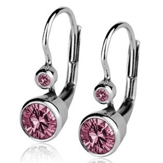 ZB23265-P Stříbrné náušnice, růžové zirkony