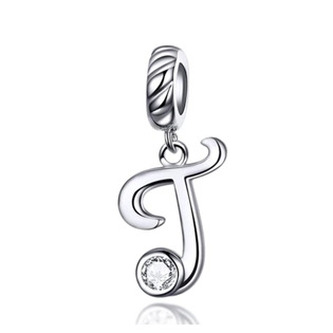 B0352-T Stříbrný přívěšek korálek na náramek - písmeno T - iniciály