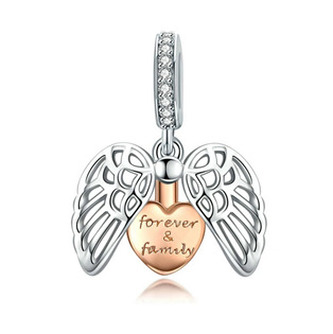 NB-8029 Stříbrný korálek - zlacené srdíčko - křídla