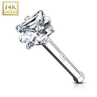 ZL01024-WG Zlatý piercing do nosu - čtvercový zirkon, Au 585/1000