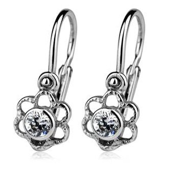 CS1090 Dětské náušnice stříbrné - kytička, čirý zirkon - květiny