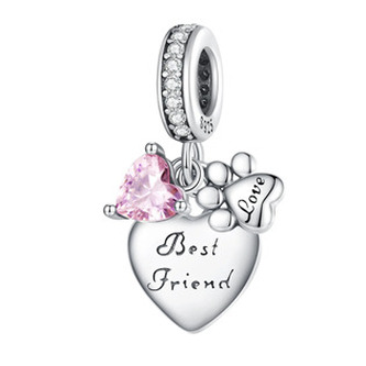 B0844 Stříbrný přívěšek korálek na náramek Best Friends - zvířátka