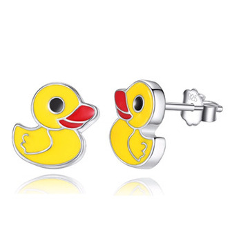 DN-0061 Dětské stříbrné náušnice kačenky žluté - zvířátka