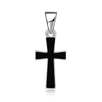 NB-4578 Drobný stříbrný přívěsek kříž s černým smaltem