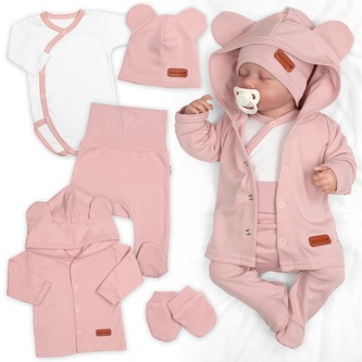 Bavlněná souprava pro miminko do porodnice 5D, Made with love, pudrová; 62 (2-3m); růžová; 100 % bavlna