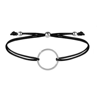 Šňůrkový náramek s kruhem černá/ocelová Troli