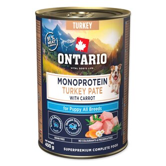 Konzerva Ontario Puppy monoprotein krůtí pate s mrkví 400g