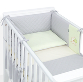 Mantinel s povlečením do postýlky, 3D sada, Teddy výšivka, 120x90 cm, zelená, šedá; šedá, zelená; 100 % bavlna