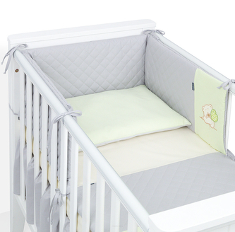 Mantinel s povlečením do postýlky, 3D sada, Teddy výšivka, 120x90 cm, zelená, šedá; šedá, zelená; 100 % bavlna