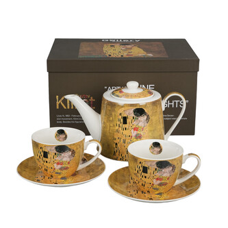 Zestaw dzbanek z zaparzaczem ze stali nierdzewnej i 2 filiżanki ze spodkami KISS CLASSIC inspired by Klimt