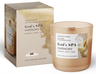 Vonná svíčka ve skle 150g s dřevěným knotem v krabičce - God´s Spa Harmony