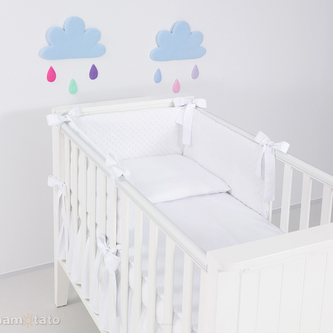 Mantinel s povlečením do postýlky, 3D sada, 120x90 cm - bilá, minky; bílá; 100 % bavlna