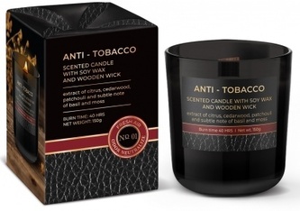 Vonná svíčka ve skle 150g dřevěný knot Anti Tobacco